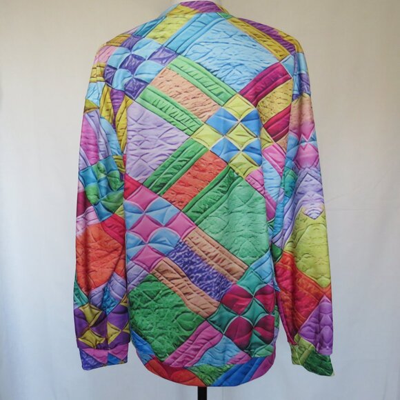 Colorful Checkered Patchwork Print Casual Long Knit Top L - Picture 5 of 8